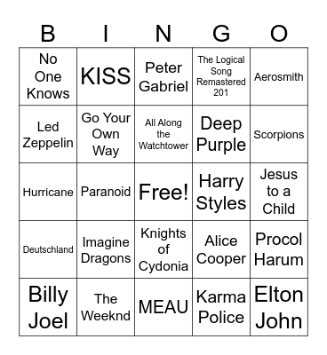Muziek Bingo Card