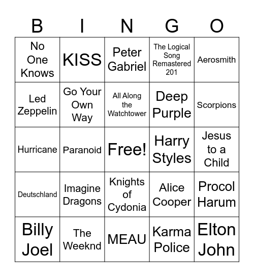 Muziek Bingo Card