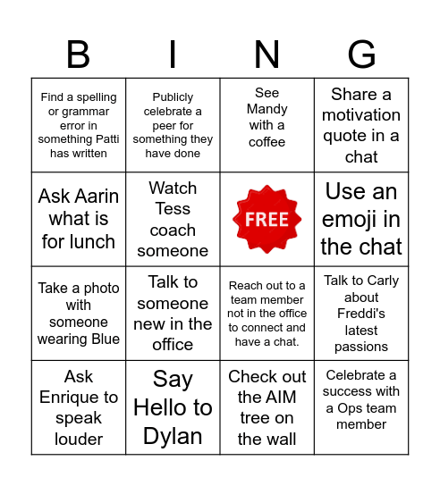 SINGO (Settlements Bingo) Bingo Card