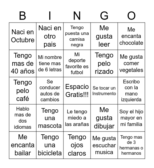Bingo de Personas Bingo Card