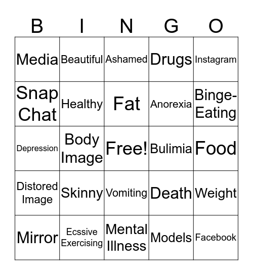 Body Image Bingo Card