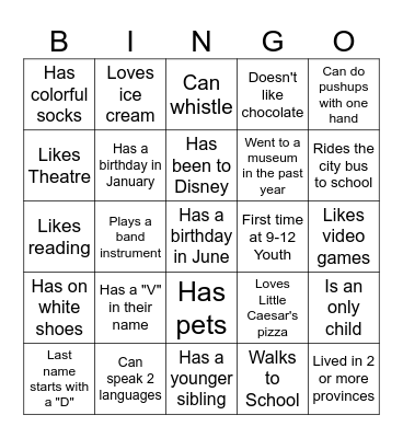 Middle School BINGO: Find someone who... Bingo Card