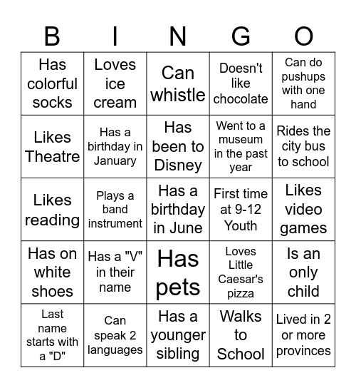 Middle School BINGO: Find someone who... Bingo Card