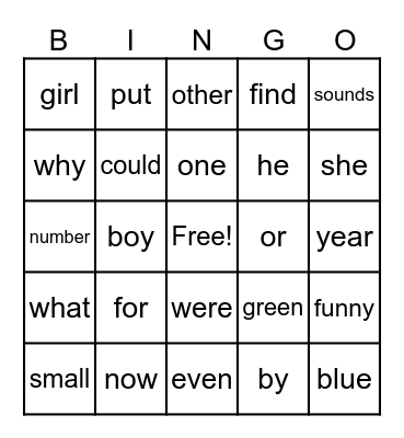 Unit 1 Sight Words Bingo Card