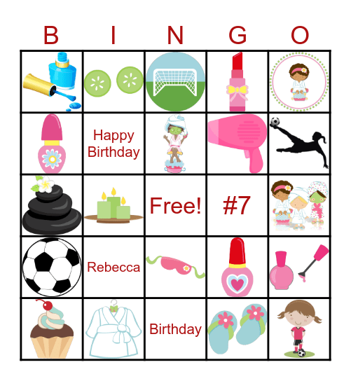 Spa Party Bingo Card