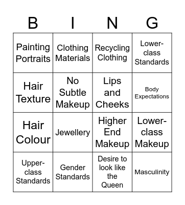 English Project Bingo Card