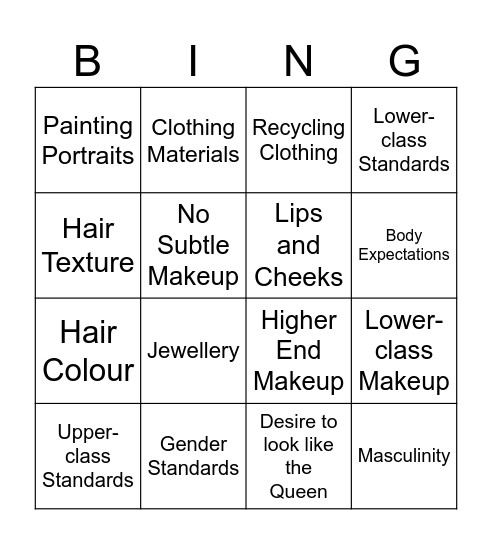 English Project Bingo Card