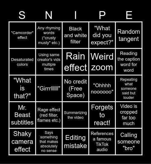 Sssniperwolf Bbbingo! Bingo Card