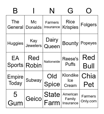 Tv Commercial Jingles Bingo Card
