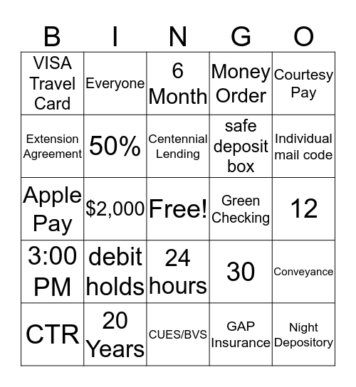 Products & Services Bingo Card