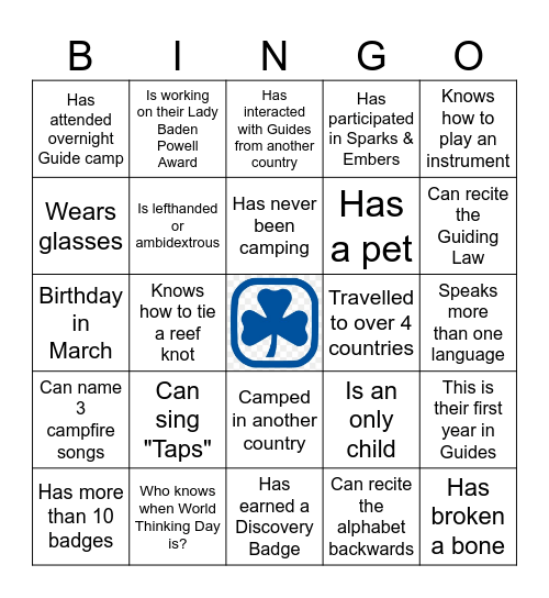 Guiding Bingo Card