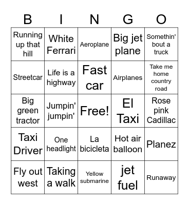 whats your mode of transportation? Bingo Card