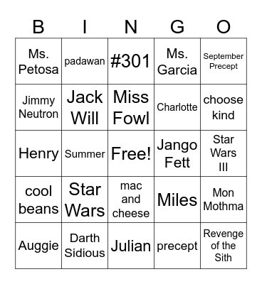 WONDER Bingo Card