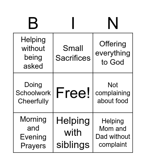 To Obtain the Grace of a Good Death Bingo Card