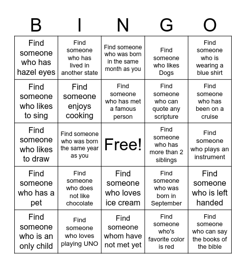 Find Someone Who... Bingo Card