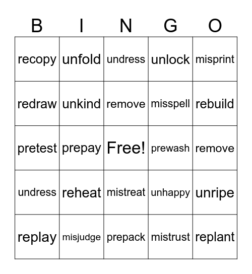 Prefix Bingo Card