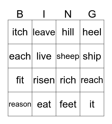 /iy/ vs. /I/ Bingo Card