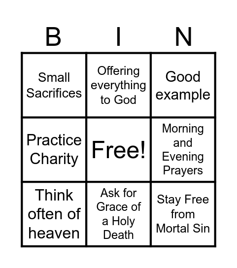 To Obtain the Grace of a Good Death Bingo Card