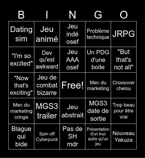 TGS Eliot Bingo Card