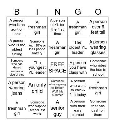 YOUNG LIFE PEOPLE BINGO Card