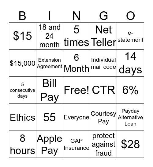 Products & Services Bingo Card