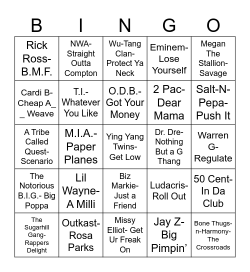 Total Quiz Trivia Presents: Radio Bingo Hip Hop Bingo Card