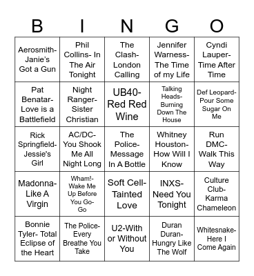Total Quiz Trivia Presents: Radio Bingo 80's Music Bingo Card