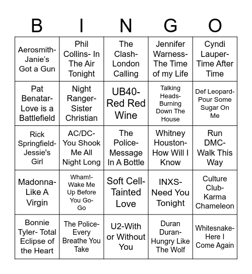 Total Quiz Trivia Presents: Radio Bingo 80's Music Bingo Card