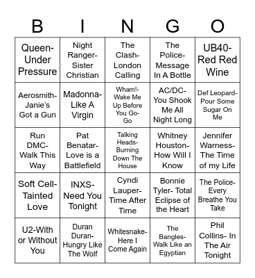 Total Quiz Trivia Presents: Radio Bingo 80's Music Bingo Card