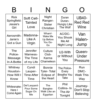 Total Quiz Trivia Presents: Radio Bingo 80's Music Bingo Card