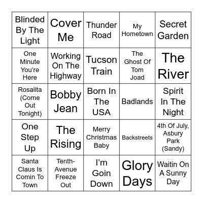 Bruce Springsteen Bingo Card