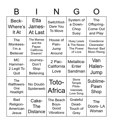 Total Quiz Trivia Presents: Radio Bingo California Bingo Card