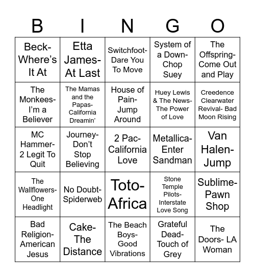 Total Quiz Trivia Presents: Radio Bingo California Bingo Card