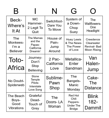 Total Quiz Trivia Presents: Radio Bingo California Bingo Card