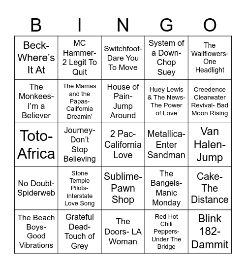 Total Quiz Trivia Presents: Radio Bingo California Bingo Card