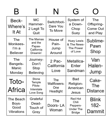 Total Quiz Trivia Presents: Radio Bingo California Bingo Card