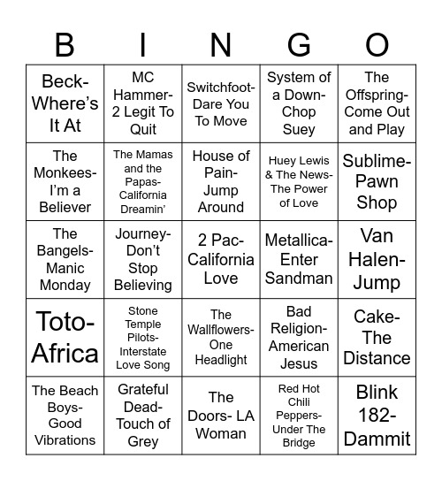 Total Quiz Trivia Presents: Radio Bingo California Bingo Card