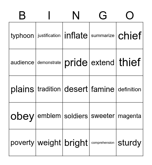 Vocab Bingo # 3 Bingo Card