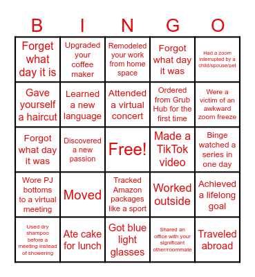 BACK TO WORK Bingo Card