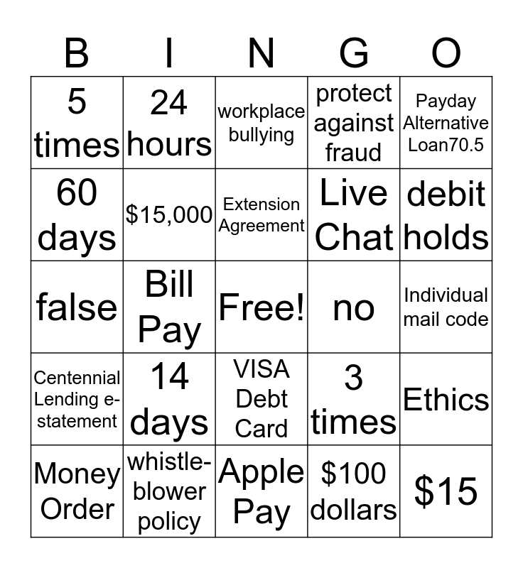 Products & Services Bingo Card