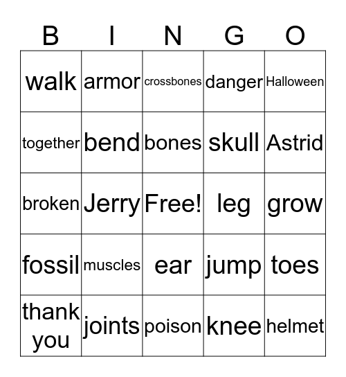 Bones Bingo Card