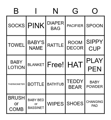 BABY SHOWER Bingo Card