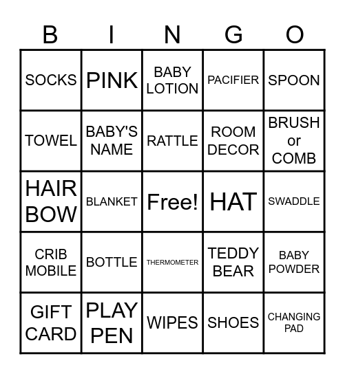 BABY SHOWER Bingo Card