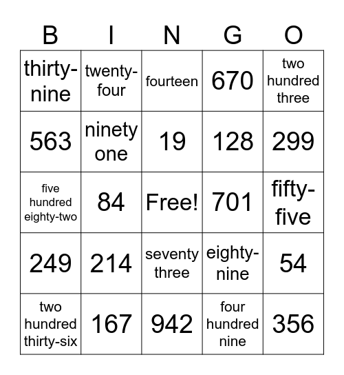 Lesson 2.6 Bingo Card