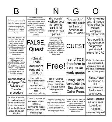 LOC procedures  Bingo Card