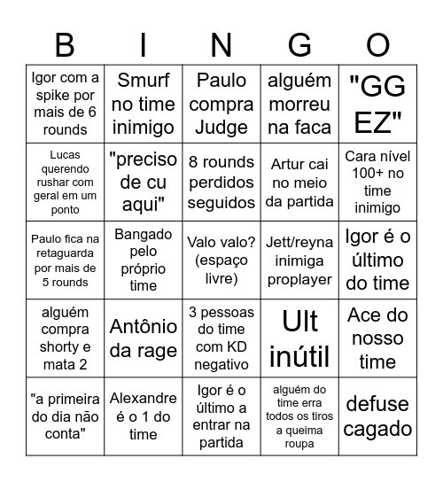 Bingo Valorant Bingo Card