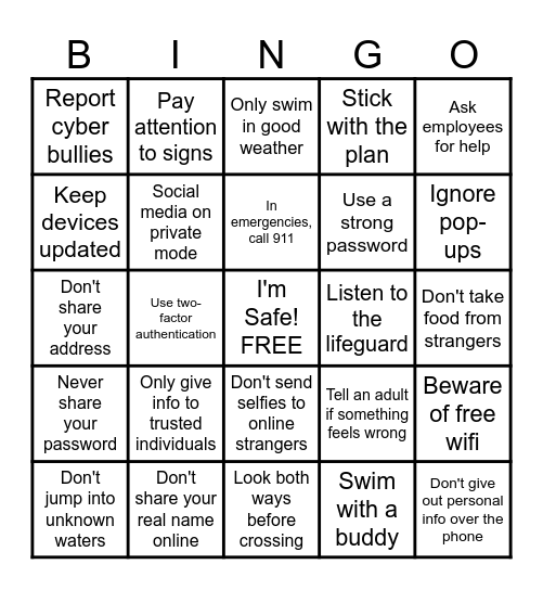 Community Safety Bingo Card