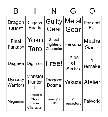 Tokyo Game Show 2023 Bingo Card