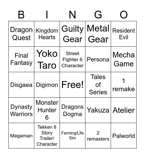 Tokyo Game Show 2023 Bingo Card