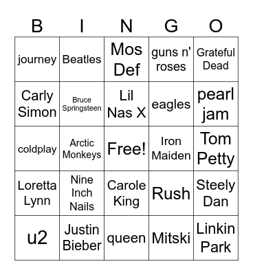 Music Bingo Card
